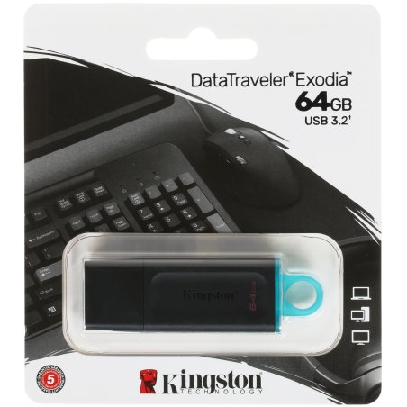 Флешка USB Kingston 64Gb USB 3.2 Gen 1 DataTraveler Exodia черный/бирюзовый
