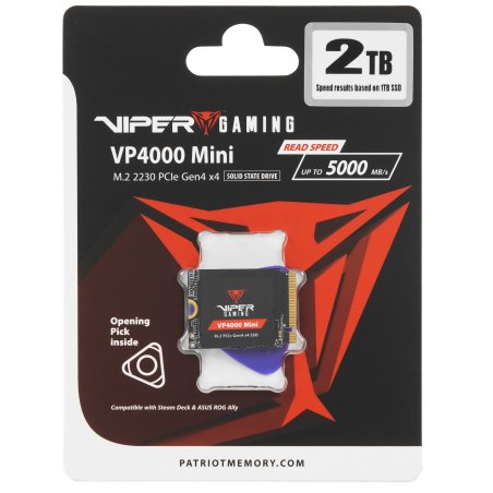Накопитель SSD Patriot Viper VP4000, 2Tb, PCIe 4.0 x16, M.2 2230, NVMe, R/W 3200/3500, с радиатором