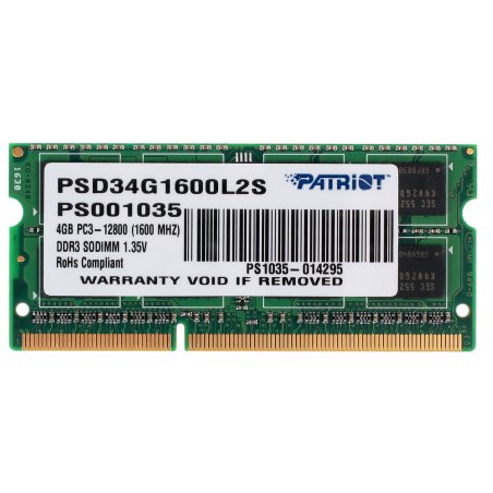 Оперативная память Patriot, DDR3L, 4GB (1x4 GB), 1600 MHz, CL11, SO-DIMM