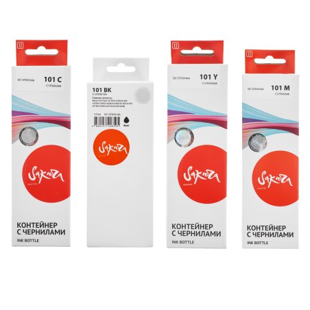 Набор чернил Sakura SIC13T03VBA (101 BK/C/M/Y) для Epson, водорастворимый тип, (черный,голубой, пурпурный, желтый), 4шт в наборе.