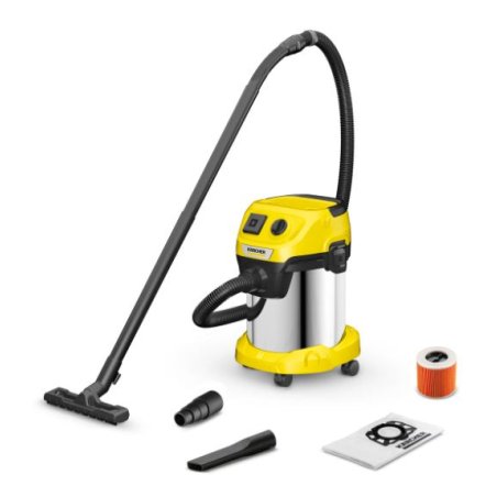 Строительный пылесос Karcher WD 3 P S V-17/4/20 желтый, 1000 Вт, уборка сухая/сбор воды, пылесборник мешок/контейнер, 17 л