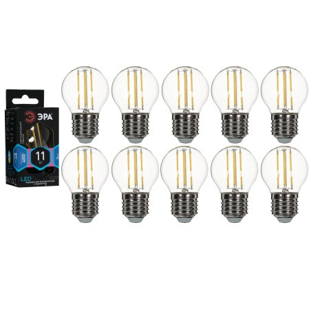 Лампа светодиодная F-LED P45-11w-840-E27 ЭРА (филамент, шар, 11Вт, нейтр, E27) (10/100/4000)
