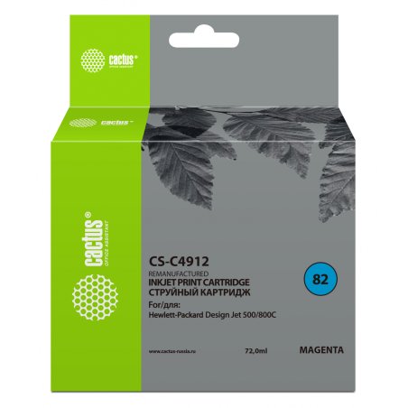 Картридж струйный Cactus CS-C4912 №82 пурпурный (72 ml) для HP Design Jet 500/800C