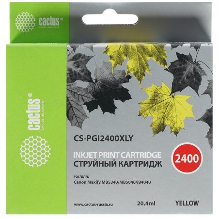 Картридж струйный Cactus CS-PGI2400XLY желтый (20.4 мл) для Canon MAXIFY iB4040/ МВ5040/ МВ5340