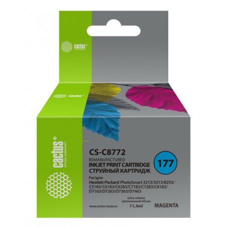 Картридж струйный Cactus CS-C8772 №177 пурпурный (11,4 ml) для HP PS 3213/3313/8253/C5183/C6183/C6283/C7183/C7283/C8183/D7163/D7263/D7363/D7463