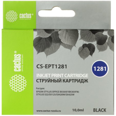 Картридж струйный Cactus CS-EPT1281 (T1281) черный (10 мл) для Epson Stylus S22/S125/SX420/SX425/Office BX305