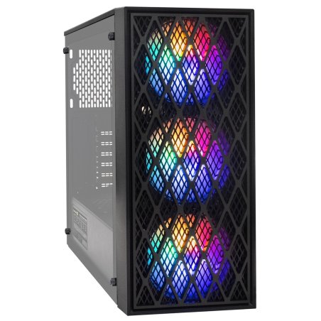 Компьютерный корпус Miditower ExeGate EVO-8243-EVO800 (ATX, БП EVO800RGb с вент. 12 см, 2*USB+1*USB 3.0, черный, 3 вент. с RGb подсветкой, боковая панель - закаленное стекло)