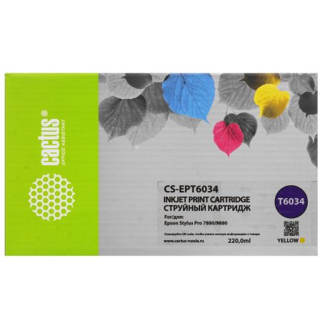Картридж струйный Cactus CS-EPT6034 (T6034) желтый пигментный (220 мл) для Epson Stylus PRO 7880/9880