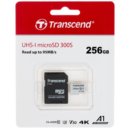 Флеш карта microSD 256Gb Transcend microSDXC Class 10 UHS-I U3, V30, A1, (SD адаптер), TLC