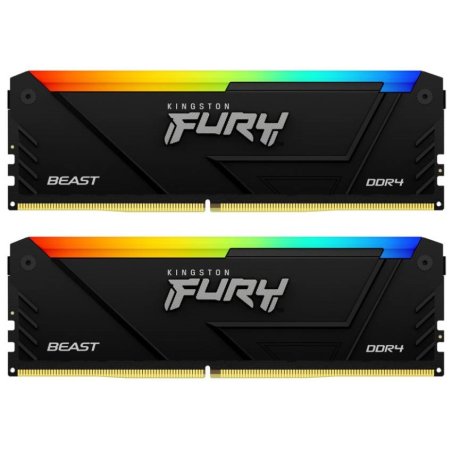 Оперативная память Kingston Fury Beast, DDR4, 16Gb (2x8Gb), 3200MHz, CL16, DIMM, с радиатором, RGb, черный