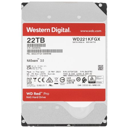 Жесткий диск Western Digital 22Tb 7200 RPM, SATA 6 Gb/s, CMR, 512 MB Cache, 3.5";