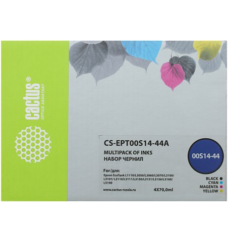 Чернила Cactus CS-EPT00S14-44A голубой/пурпурный/желтый/черный набор 4x70мл для Epson L1110 Ecotank/L3100/L3101/L3110/L3150/L3151