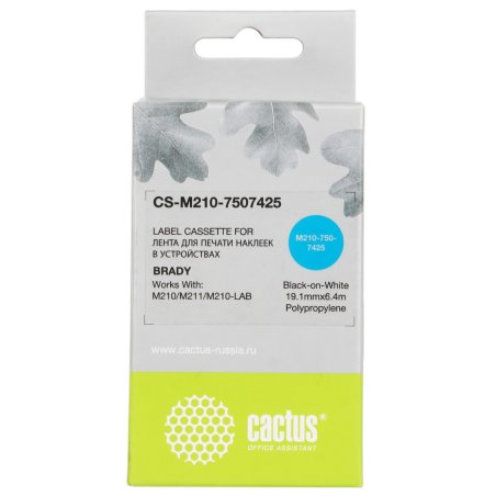 Картридж ленточный Cactus CS-M210-7507425 черный шрифт, белый фон (19.1 мм, 6.4 м) для Brady M210/M211/M210-LAB