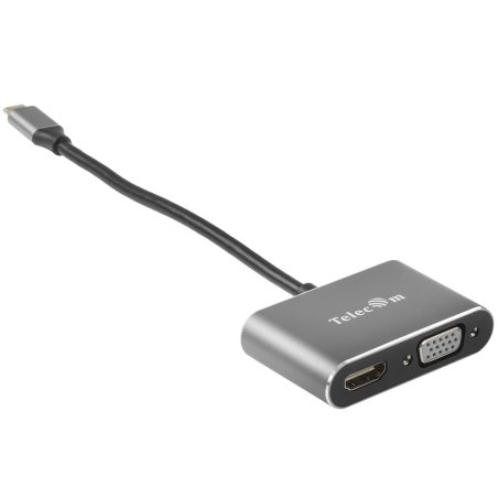 Кабель-концентратор USB3.1 TypeCm -->HDMI+USB3.0+PD+VGA Alum Grey 4K@30Hz, Telecom<TUC055>