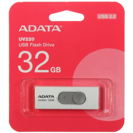Флешка USB ADATA UV220 (AUV220-32G-RWHGY), 32Gb, USB 2.0, R/W 15/5, белый/серый