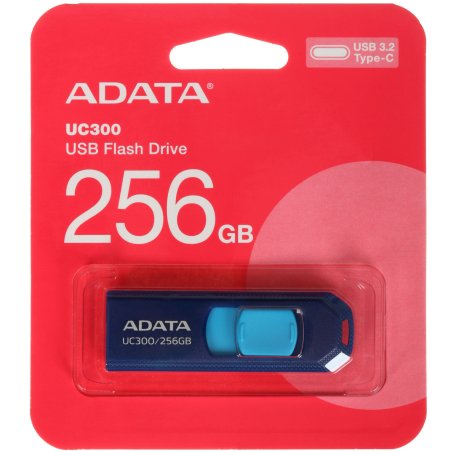 Флешка USB ADATA UC300 (ACHO-UC300-256G-RNB/BU), 256Gb, USB 3.2 Gen1, R/W 100/30, синий/голубой