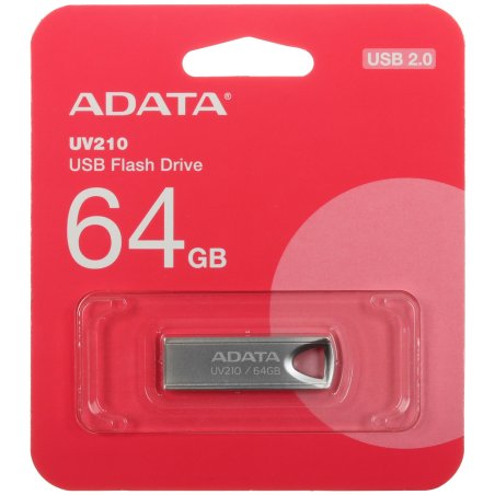 Флешка USB ADATA UV210 (AUV210-64G-RGD), 64Gb, USB 2.0, R/W 15/5, серебро