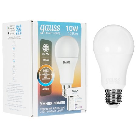 Лампа Светодиодная Gauss Smart Home DIM+CCT E27 A60 10 Вт 1/10/100