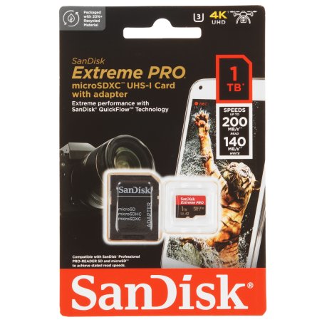 Карта памяти SanDisk Extreme Pro microSD UHS I Card 1Tb for 4K Video on Smartphones, Action Cams & Drones 200MB/s Read, 140MB/s Write, Lifetime Warranty