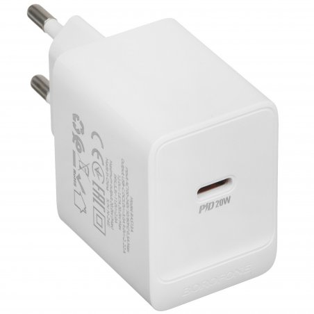 Сетевое зарядное устройство 1 Type-C Borofone BAS13A Erudite, пластик, PD20Вт, QC3.0, белый (1/70/280