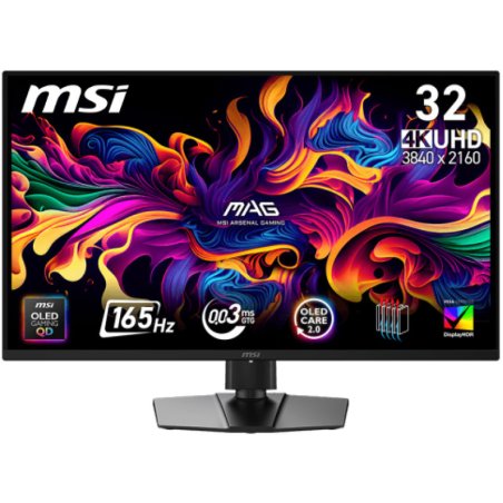 Монитор 31.5" MSI MAG 322UP QD-OLED E1 QD-OLED 3840x2160, 165 Гц, 0.03 мс, 16:9, 250 кд/м², HDMI 2.1, DP, USB-C (15 Вт), 3.5 Jack, HDR10, DisplayHDR 400 True Black, Adaptive-Sync, черный