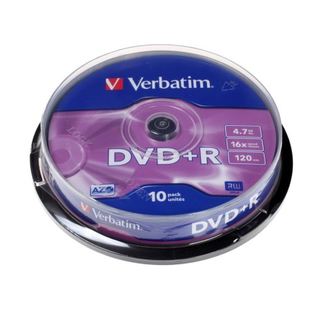 Диск DVD+R Verbatim 4.7Gb 16x Cake Box (10шт) (43498)