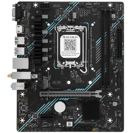 Материнская плата Maxsun Terminator B760M D5 WIFI, LGA 1700, Intel B760, 4xDDR5, 4xSATA, 3xM.2, 1xPCIe 5.0 x16, 1xPCIe x4, 1xPCIe x1, 1xHDMI, 1xDP, 1x 2.5Gb LAN, 6xUSB 2.0, 2xUSB 3.2 Gen 2, 3x3.5 мм, 5.1, mATX