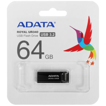 Флешка USB ADATA UR340 (AROY-UR340-64GbK), 64Gb, USB 3.2, R/W 100/30, черный