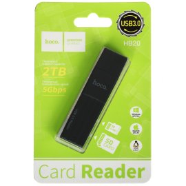 Кард-ридер Hoco UA25/серый/SD/TF/MicroSD/USB Type-C (OTG)/алюминий