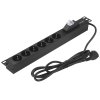 Блок розеток горизонтальный ExeGate ServerPro PDU-19H610 Al-6S-EU2.5-1P, 19", 1U, Алюминий, 6 Schuko, кабель с евровилкой VDE-250V-16A-3*1.5мм2, 2.5 метра, защита от перегрузки, черный