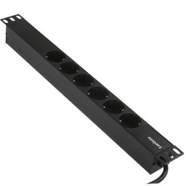 Блок розеток горизонтальный ExeGate ServerPro PDU-19H607 Al-6S-C14-SW-SPD1, 19", 1U, Алюминий, 6 Schuko, С14, выкл. с подсветкой, SPD1, черный