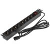 Блок розеток горизонтальный ExeGate ServerPro PDU-19H806 Al-8S-C14-3-SW, 19", 1U, Алюминий, 8 Schuko, кабель с вилкой C14 VDE-250V-10A-3*1.5мм2, 3 метра, выкл. с подсветкой SPD1, черный