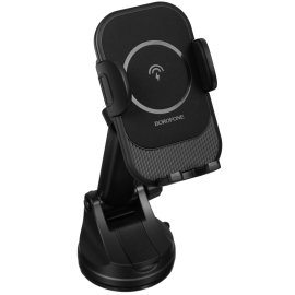 Автомобильный держатель для смартфонов Qumo MagFix, с креплением на решетку воздуховода и на панель (в комплекте), черный