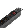 Блок розеток горизонтальный ExeGate ServerPro PDU-19H605 Al-6S-C14-SW-O, 19", 1U, Алюминий, 6 Schuko, С14, выкл. с подсветкой, защита от перегрузки, черный