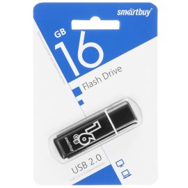 Флешка USB Smartbuy Glossy series black (SB16GbGS-K), 16Gb, USB 2.0, R/W 25/15, черный