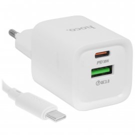 Сетевое зарядное устройство HOCO C149A 1USB+1Type-C 3.0A PD 30W+QC3.0, белый
