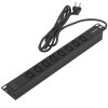 Блок розеток горизонтальный ExeGate ServerPro PDU-19H809 Al-8C13-EU2.5, 19", 1U, Алюминий, 8 IEC 320 C13, кабель с евровилкой VDE-250V-16A-3*1.5мм2, 2.5 метра, черный