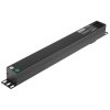 Блок розеток горизонтальный ExeGate ServerPro PDU-19H605 Al-6S-C14-SW-O, 19", 1U, Алюминий, 6 Schuko, С14, выкл. с подсветкой, защита от перегрузки, черный