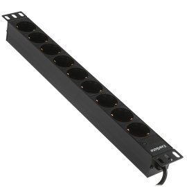 Блок розеток горизонтальный ExeGate ServerPro PDU-19H604 Al-6S-C14-2.5, 19", 1U, Алюминий, 6 Schuko, кабель с вилкой C14 VDE-250V-10A-3*1.5мм2, 2.5 метра, черный