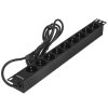 Блок розеток горизонтальный ExeGate ServerPro PDU-19H904 Al-9S-EU2.5, 19", 1U, Алюминий, 9 Schuko, кабель с евровилкой VDE-250V-16A-3*1.5мм2, 2.5 метра, черный