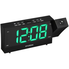 Радиобудильник Hyundai H-RCL243 черный LCD проек.изоб. подсв:зеленая часы:цифровые FM