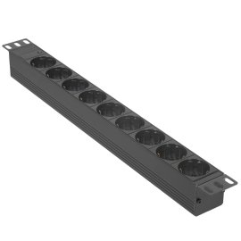 Блок розеток горизонтальный ExeGate ServerPro PDU-19H702 Al-7S-C14-SW-O, 19", 1U, Алюминий, 7 Schuko, С14, защита от перегрузки, черный