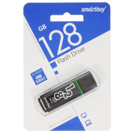 Флешка USB SmartBuy Glossy Dark Grey (SB128GbGS-DG), 128Gb, USB 3.0/3.1, R/W 75/25, черный/зеленый