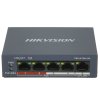 Коммутатор Hikvision DS-3E0105P-E(B) 4 RJ45 100M PoE с грозозащитой 6кВ, 2 порт с высоким приоритетом; 1 Uplink порт 100М Ethernet; бюджет PoE 60Вт; поддержка режима передачи до 250м,10Мб/с, CAT5e; таблица MAC а
