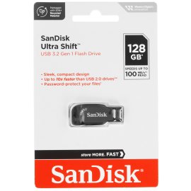 Флешка USB SanDisk CZ410 Ultra Shift (SDCZ410-128G-G46), 128Gb, USB 3.2, R/W 100/45, черный