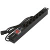 Блок розеток горизонтальный ExeGate ServerPro PDU-19H609 Al-6S-C14-2, 19", 1U, Алюминий, 6 Schuko, кабель с вилкой C14 VDE-250V-10A-3*1.0мм2, 2 метра, выкл. с подсветкой, SPD1, черный