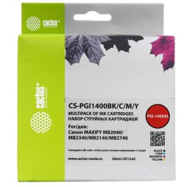Картридж струйный Cactus CS-PGI1400BK/C/M/Y 4 цв. набор (72 мл) для Canon MB2050/MB2350/MB2040/MB2340