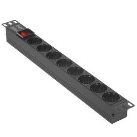 Блок розеток горизонтальный ExeGate ServerPro PDU-19H604 Al-6S-C14-2.5, 19", 1U, Алюминий, 6 Schuko, кабель с вилкой C14 VDE-250V-10A-3*1.5мм2, 2.5 метра, черный