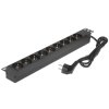 Блок розеток горизонтальный ExeGate ServerPro PDU-19H903 Al-9S-EU2, 19", 1U, Алюминий, 9 Schuko, кабель с евровилкой VDE-250V-16A-3*1.5мм2, 2 метра, черный