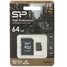 Флеш карта microSD 64Gb Silicon Power microSDHC Class 10 UHS-I A1 V30 U3 (SD адаптер) 100MB/s